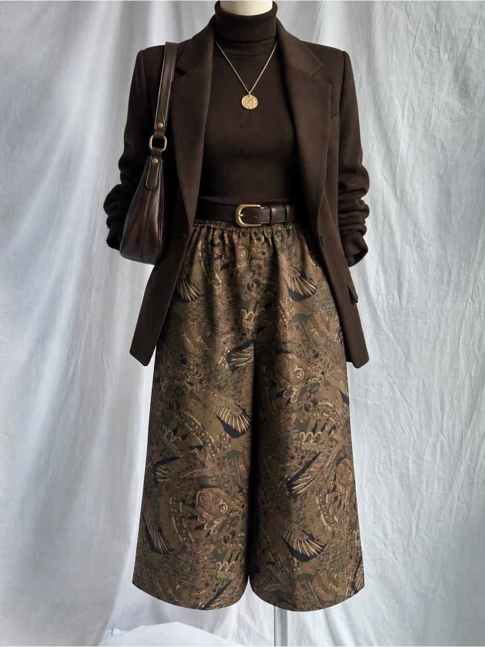 Vintage Abstract Print Cropped Wide Leg Culotte Pants High Waist | Size M